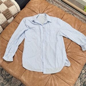 Mango Light Blue and White Striped Button-Down Shirt